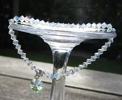 Buy *sparkly Handmade Clear Ab Swarovski Bead Crystal Bracelet With Heart Charm* • 7.99£
