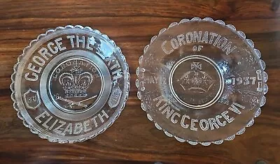 Buy 2 Antique Pressed Glass Plates Coronation King George VI • 8£