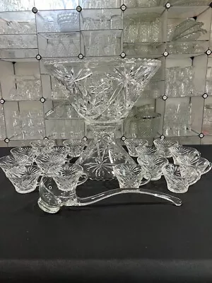 Buy Prescut Clear By Anchor Hocking - 19pc Vintage Pressed Glass Punch Bowl Set • 94.07£
