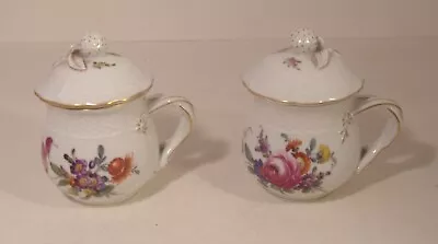 Buy Pair Of (Dresden??) Hand Painted Custard/Chocolate  Cups And Covers • 49.99£
