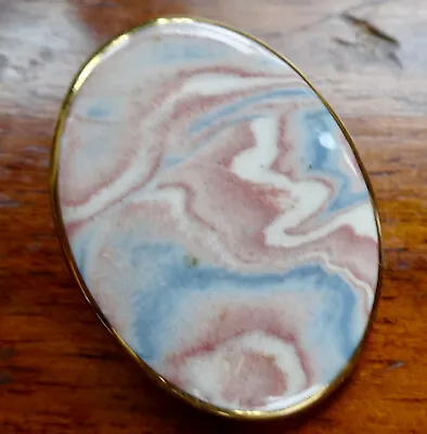 Buy Vintage Jersey Pottery Ceramic Blue Pink Gold Tone Scarf Ring Clip Brooch -D433 • 7£