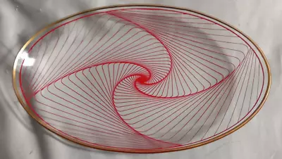Buy Chance Glass Dish Oval Red Spiral Swirl Pattern Gilt Rim Vintage 1960s Retro • 10.99£