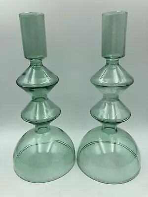 Buy Pair Of Green Art Glass Candlesticks - Contempory, Modern, Stylish, Elegant • 20£