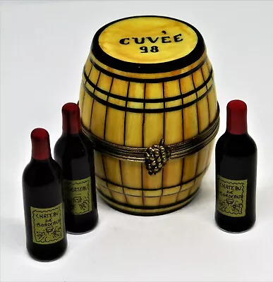 Buy Limoges France Box - Pv - Wine Keg & 3 Bottles - Barrel - Grape Clasp - Le 1/250 • 118.39£