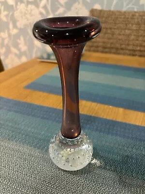 Buy Scandinavian Vintage Art Glass Aseda Single Stem Purple Control Bubble Vase 7  G • 8.54£