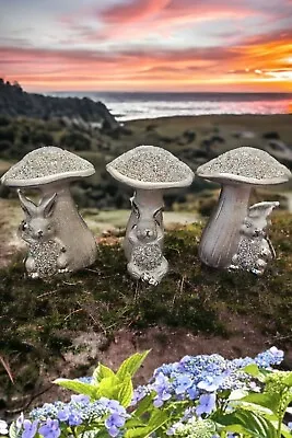 Buy Rabbit And Mushroom - Toadstool Decorative Ornament With Crystal Embellishments • 20£