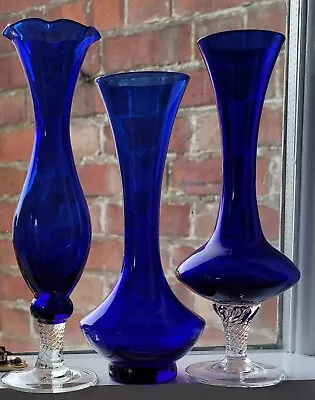 Buy Three MCM Cobalt Blue Glass Bud Vases • 18£