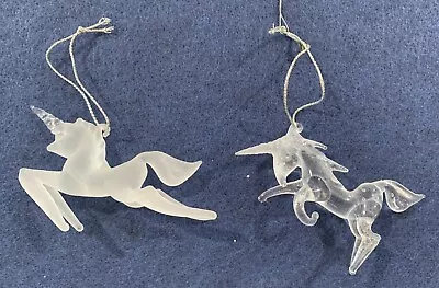 Buy Vintage Unicorn Tree Ornaments Blown Glass - Clear & Frosted - Set Of 2 -euc • 14.52£