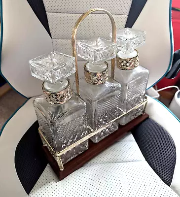 Buy 3 Decanter Tantalus With Handle, Whisky Tantalus Decanter Set, Vintage Decanter  • 40£