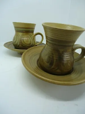 Buy Alvingham Pottery Tea Cups & Saucers X 2 Circle Design 1982 Vintage British • 14.99£