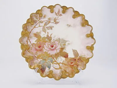 Buy Antique Doulton Burslem Plate With Scalloped Edge Pink Roses Design C1886 23cm • 69.99£
