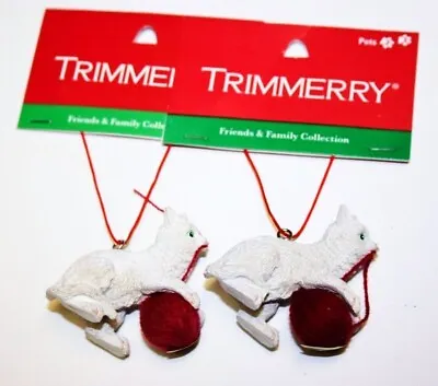 Buy Trimmerry Christmas Tree Ornament Set Of 2 Playing Cats White Kitten • 7.69£