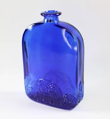 Buy Vintage Decorative Cobalt Blue Glass Flat Bottle Flask Embossed Large 800ml • 17.99£