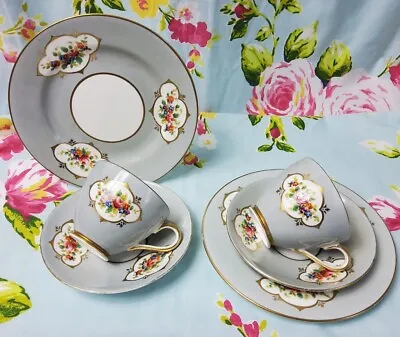 Buy Antique Hand Painted Thomas Morris Crown Chelsea Teacup Trios Grey And Floral • 15£