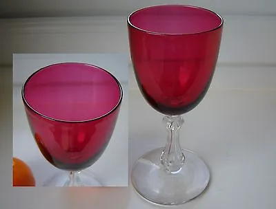 Buy Edwardian Art Nouveau Era Rich Cranberry Wine Glass Faceted Stem • 25£