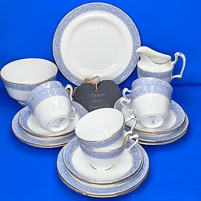 Buy Crown Staffordshire CAMEO * 21 Pc TEA SET For 6 * Blue & White Cherubs C1919 VGC • 29.95£