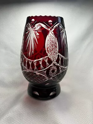 Buy Bohemium Cranberry Red Cut Czech Crystal Glass Flower Vase Centerpiece Decor • 67.51£