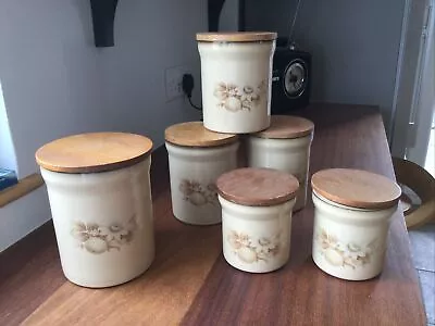 Buy Vintage Denby Memories Wooden Lidded Storage Jars X6 • 6£