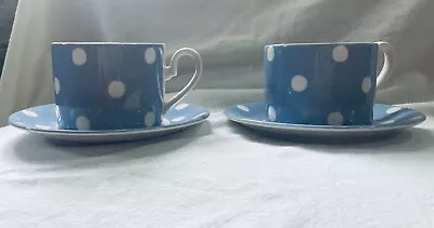 Buy 2x Cath Kidston By Queens Blue Cup & Saucer Polka Dot Fine Bone China Set • 15£