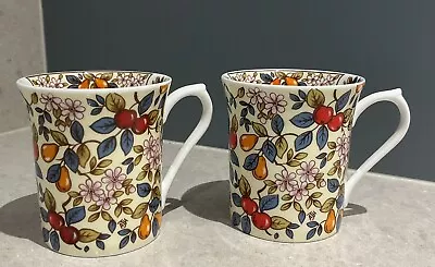 Buy Pair Of Queen’s Fine Bone China Mugs Orchard Pattern • 15£