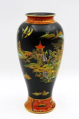 Buy C1920s CARLTON WARE Matt Black CHINOISERIE Vase - MIKADO Pattern 21cm H - Exc • 152.65£