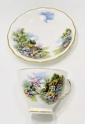 Buy Royal Vale Bone China Tea Cup & Saucer Cottage Scene Ridgway Potteries • 18.94£