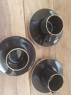 Buy Nescafe Hornsea Pottery 3 X Black & Gold Espresso Cup & Saucer Set • 20£