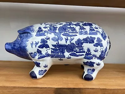 Buy Large Blue & White China Porcelain Willow Pattern Pig Money Bank Box Piggybank • 4.99£