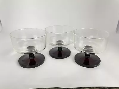 Buy Set Of 3 France Ruby Red Stem Sherbet Dessert Bowls Cups Glassware • 19.60£