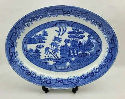 Buy Antique Grimwade Bros - Old Willow 39cm Blue & White Oval Platter Plate • 35£