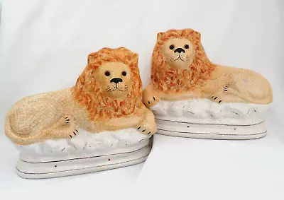 Buy Antique Pair Staffordshire England Lion Figurines W/ Glass Eyes  12'' • 286.24£