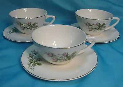 Buy Set Of 3 Cups With Saucers  Moss Rose By Edwin Knowles China Pink Roses • 30.30£