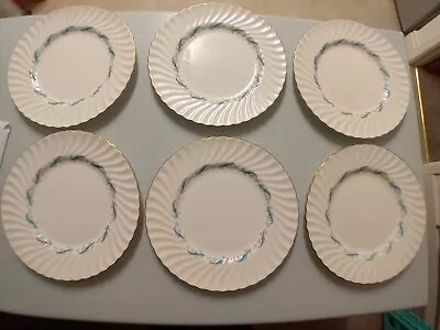 Buy 6x Minton Downing 27cm Dinner Plates Bone China Made In England Gold Edge Blue  • 20£