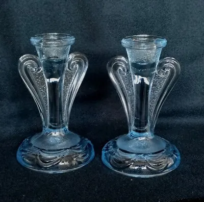 Buy Vintage Pair Of Ice Blue Glass Candlesticks • 18£