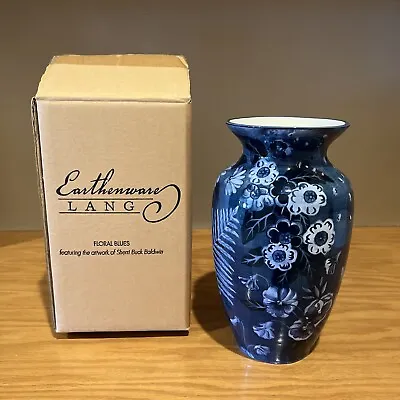 Buy Earthenware Lang 2003 “Floral Blues” Vase NEW In Box • 10.54£