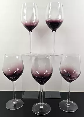 Buy (5) Pier 1 Purple Crackle White Wine Glasses Set Elegant Clear Tall Stemware Lot • 157.36£