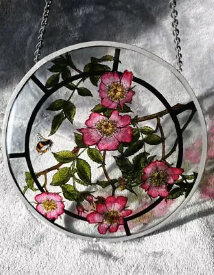 Buy Handmade Stained Glass & Leaded Sun Catcher, Window Display Hand Painted Roses • 19.50£