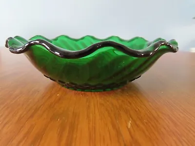 Buy Diamond Swirl Anchor Hocking Forest Green Depression Glass Vintage Candy Dish • 9.98£