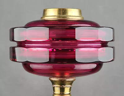 Buy Victorian Cranberry Cut Glass Kerosene Paraffin Duplex Oil Lamp Font Fount • 26£