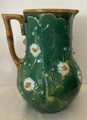 Buy Antique Small Green Minton Majolica Leaf And Flowers Pitcher • 916.88£