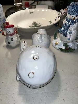 Buy Ceramiche Virginia Italy Rustic Snow Man Candy Dish Bowl With Lid • 24.07£