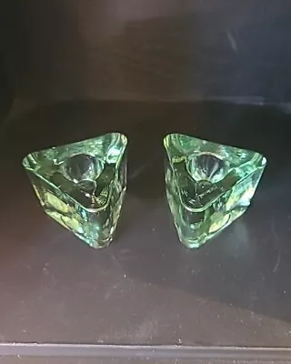 Buy Art Glass Green Triangle Candle Holders Retro MCM 3  X 2  • 23.63£