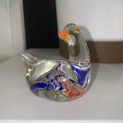 Buy VINTAGE ART GLASS  COLOURFUL SMALL HEAVY DUCk Paperweight • 3.99£