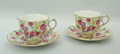 Buy (2) Royal Stafford June Roses (chintz) 2 3/4  Footed Cup & Saucer Sets - England • 19.20£