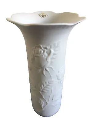 Buy Vintage Kaiser White Bisque Porcelain 3D Rose Design Trumpet Vase Mr. Frey 662/1 • 16£