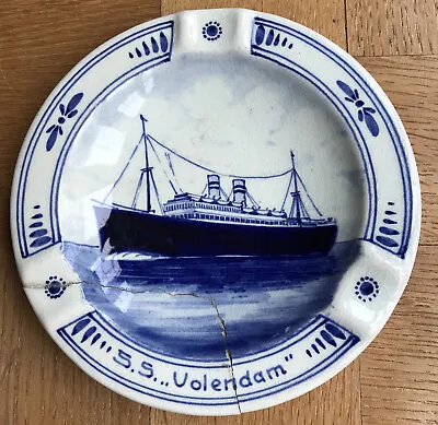 Buy Delft Blue/white Antique Ashtray Shows S.S. Volendam 1922 Built Ocean Liner Read • 0.50£