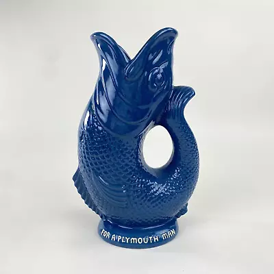 Buy Plymouth Gin Gluggle Gurgle Cod Fish Pitcher Vase Blue Dartmouth England • 143.85£