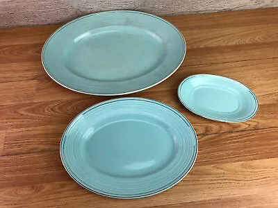 Buy Bundle 3 X Vintage George Clews Ltd Oval Plates Turquoise Coloured • 29.99£