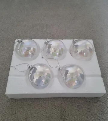 Buy Clear Iridescent Glass Fillable Round Christmas Hanging Craft Bauble - Pack Of 5 • 12.99£