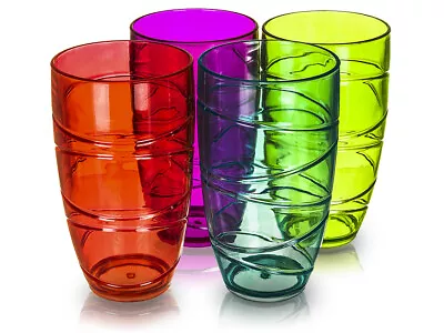 Buy 4 X LIVIVO CLEAR/COLOUR SWIRL PLASTIC ACRYLIC HI BALL TUMBLERS LRG DRINK GLASSES • 8.99£